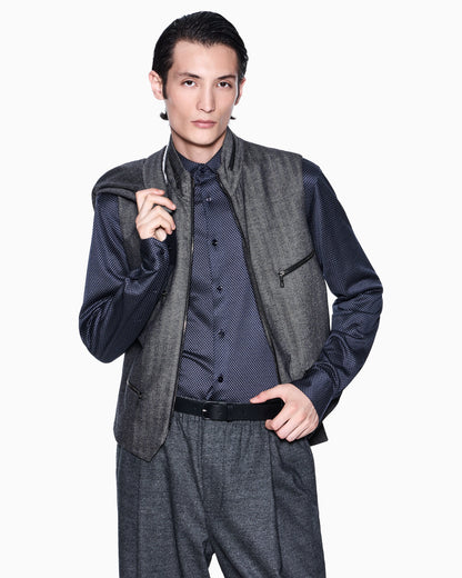 Slim-fit micro-jacquard silk and cotton jersey shirt