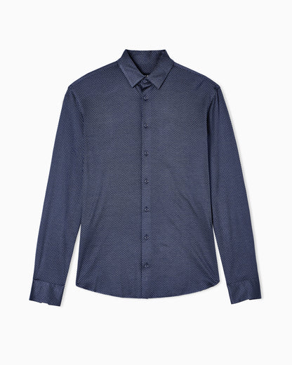 Slim-fit micro-jacquard silk and cotton jersey shirt
