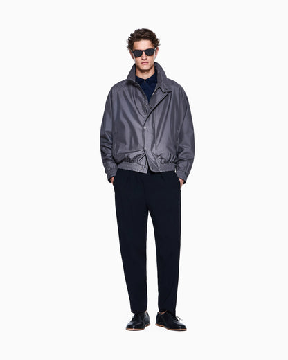 Zip-up cotton jersey shirt with snap-button cuffs