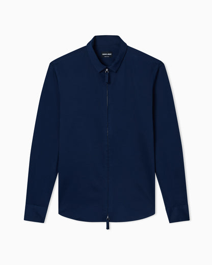 Zip-up cotton jersey shirt with snap-button cuffs