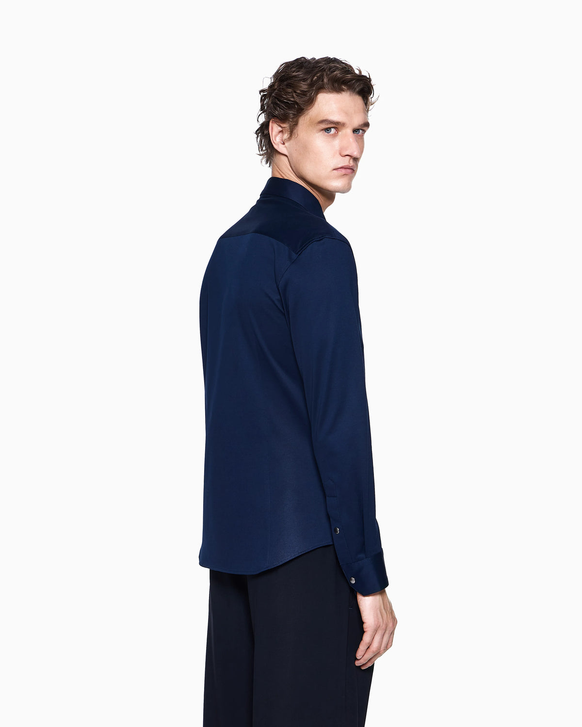 Zip-up cotton jersey shirt with snap-button cuffs