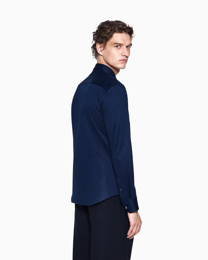 Zip-up cotton jersey shirt with snap-button cuffs