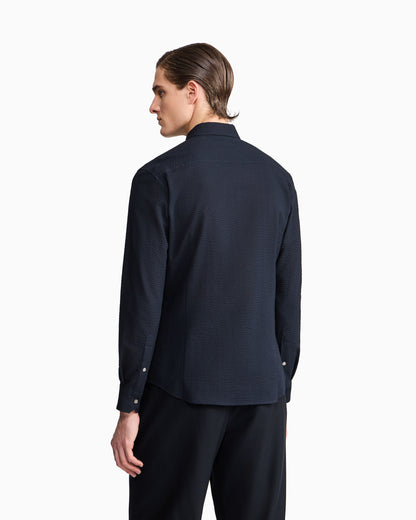 Seersucker shirt  in cotton with a slim fit and zip