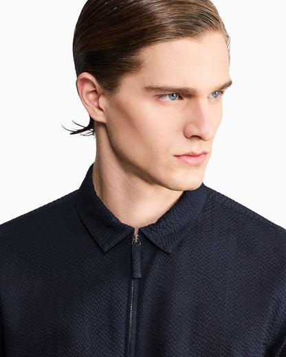 Seersucker shirt  in cotton with a slim fit and zip
