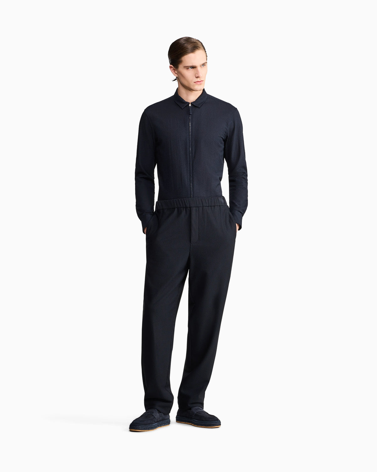 Seersucker shirt  in cotton with a slim fit and zip