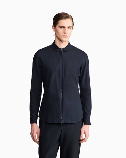 Seersucker shirt  in cotton with a slim fit and zip