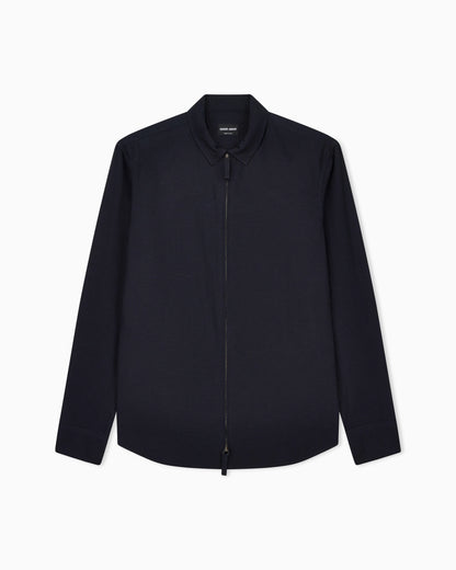 Seersucker shirt  in cotton with a slim fit and zip