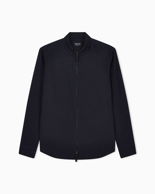 Seersucker shirt  in cotton with a slim fit and zip