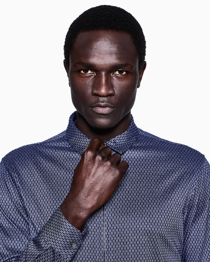 Slim-fit zipped shirt in cotton with flocked geometric motif