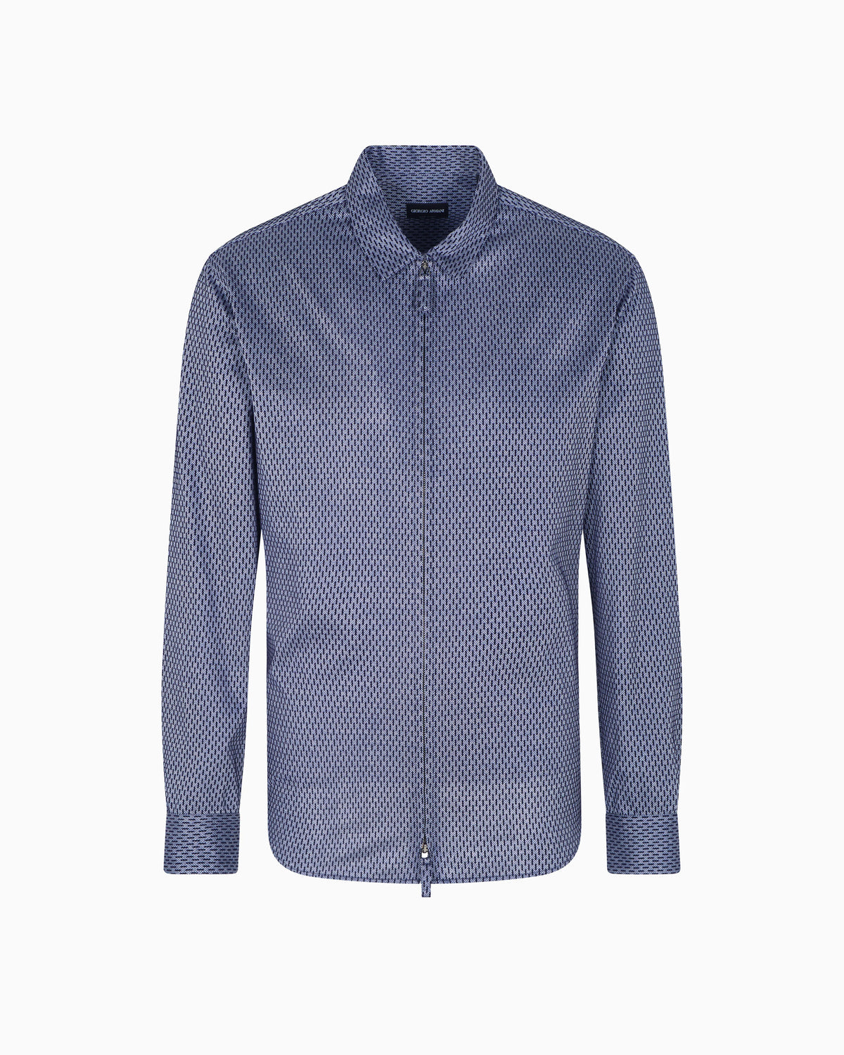 Slim-fit zipped shirt in cotton with flocked geometric motif