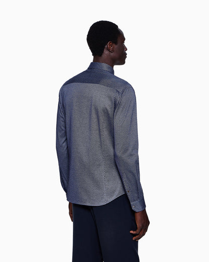 Slim-fit zipped shirt in cotton with flocked geometric motif