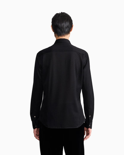 Slim-fit shirt in cotton with full zip and flocked print