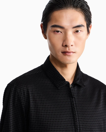 Slim-fit shirt in cotton with full zip and flocked print