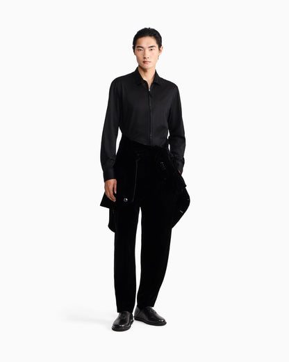 Slim-fit shirt in cotton with full zip and flocked print