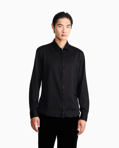 Slim-fit shirt in cotton with full zip and flocked print