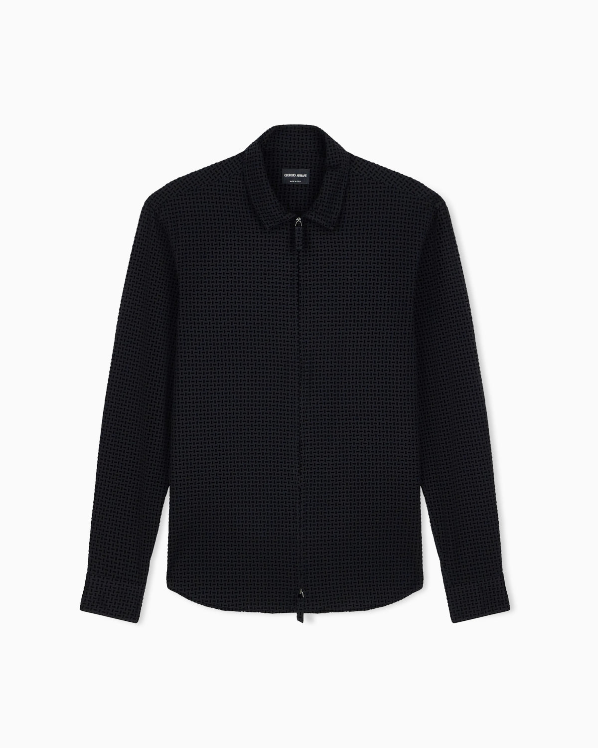 Slim-fit shirt in cotton with full zip and flocked print