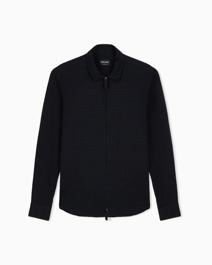 Slim-fit shirt in cotton with full zip and flocked print