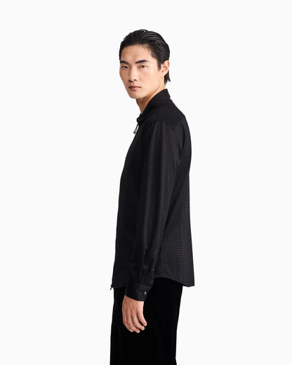 Slim-fit shirt in cotton with full zip and flocked print