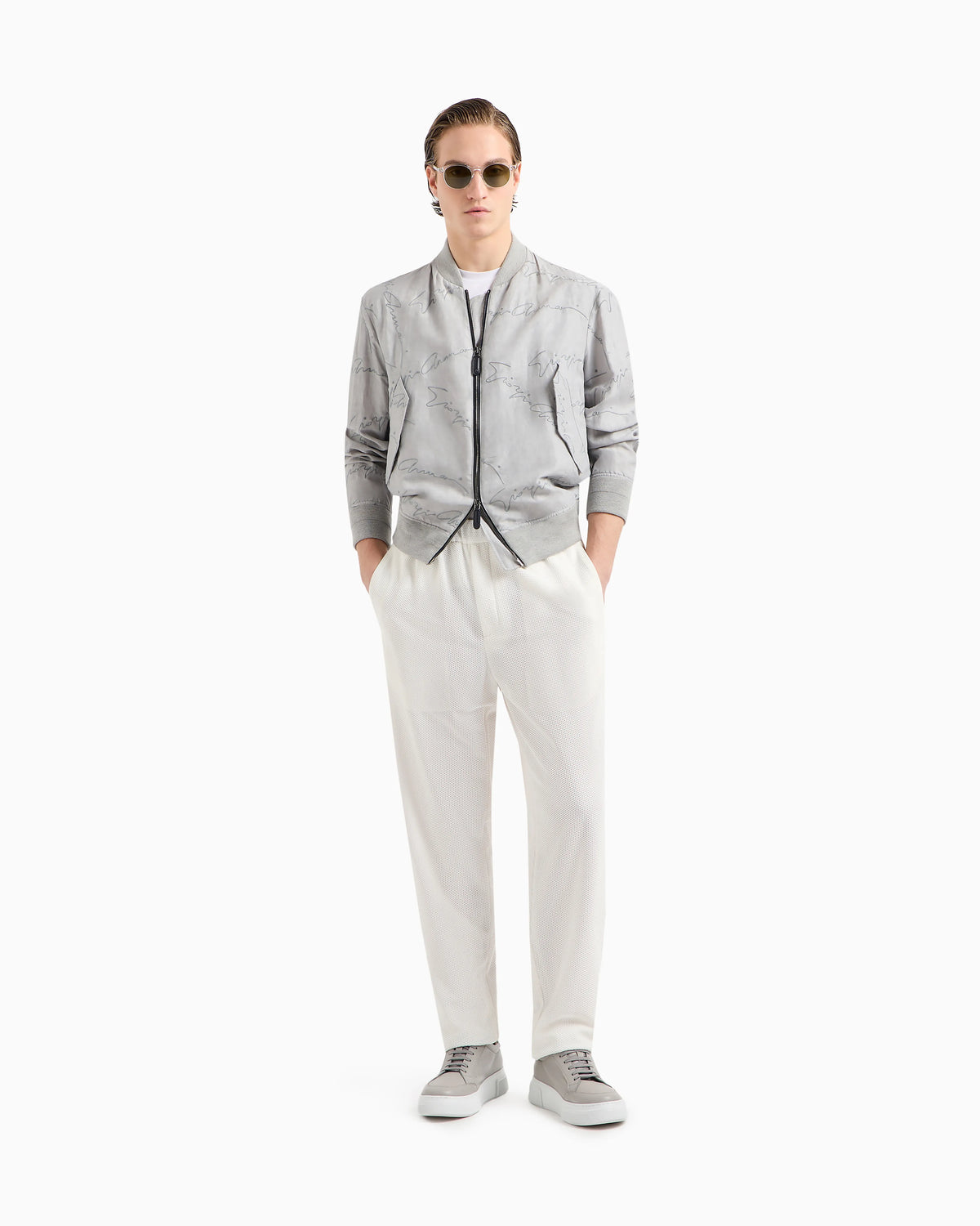 Technical waffle flat-front trousers