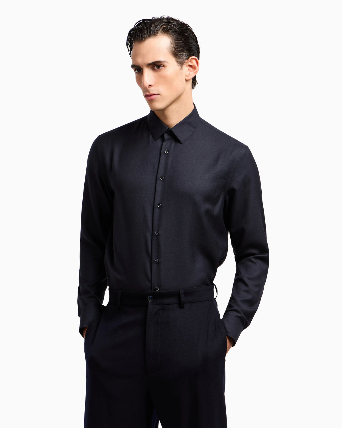 Regular-fit shirt in cashmere and silk twill