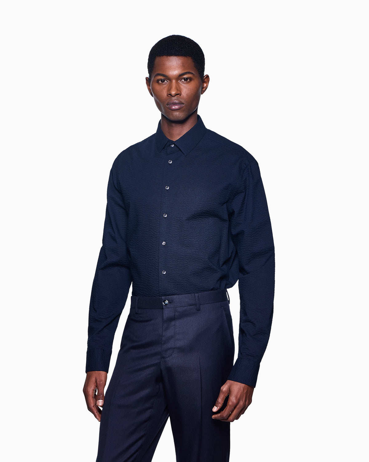 Regular fit cotton seersucker shirt