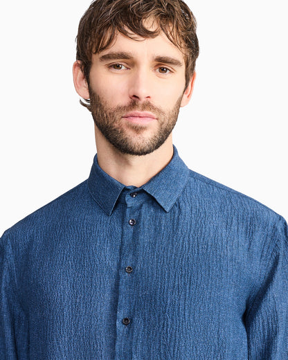 Regular-fit shirt in denim-effect silk