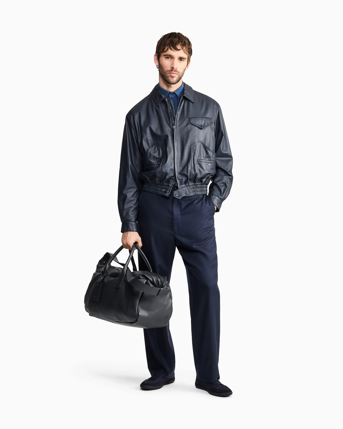 Regular-fit shirt in denim-effect silk