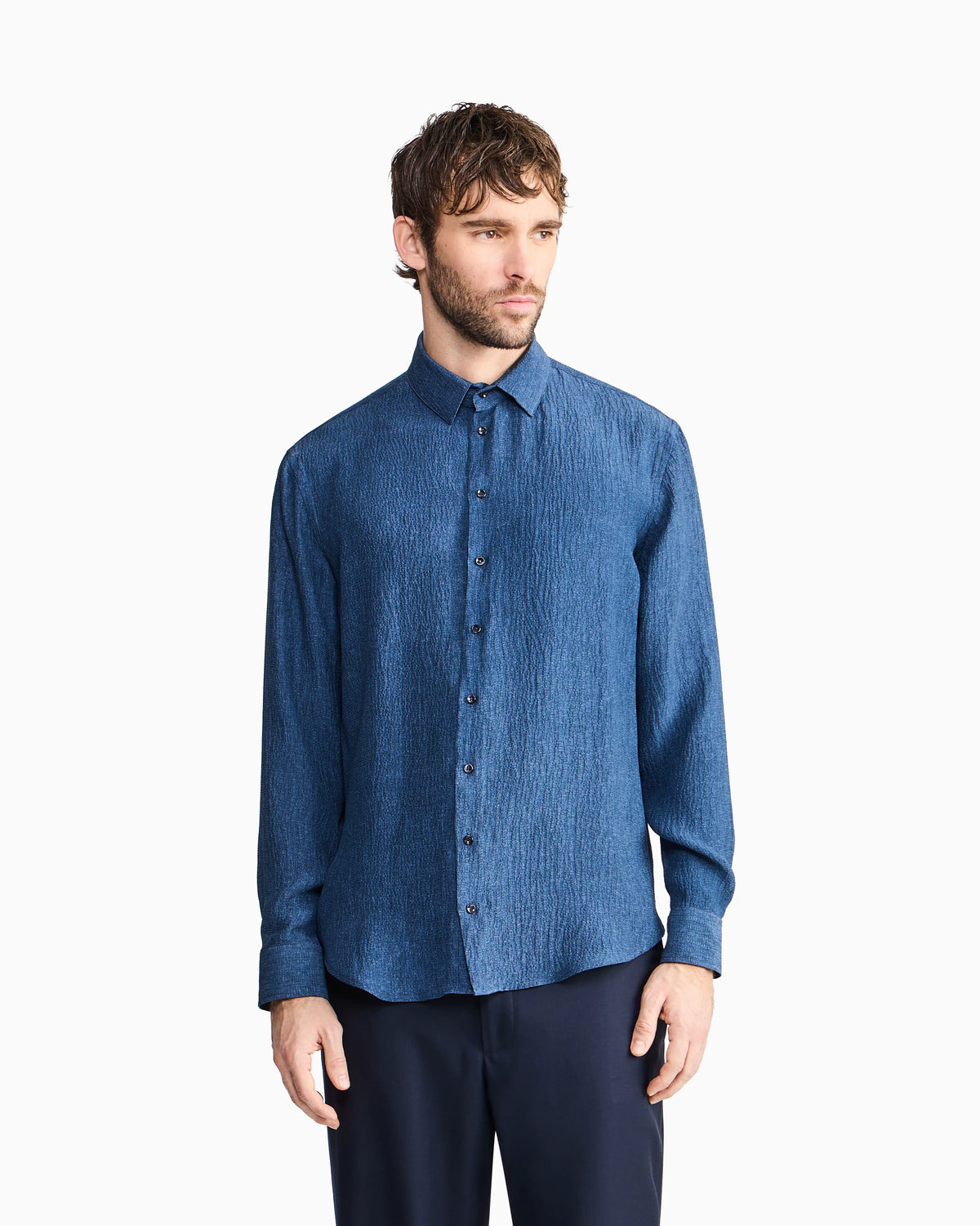Regular-fit shirt in denim-effect silk