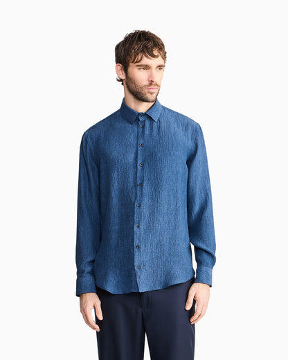 Regular-fit shirt in denim-effect silk