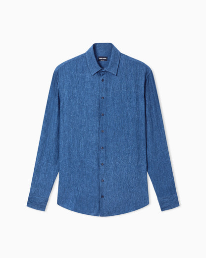 Regular-fit shirt in denim-effect silk