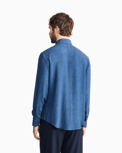 Regular-fit shirt in denim-effect silk