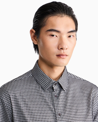 Regular fit cotton jersey shirt with geometric flock print