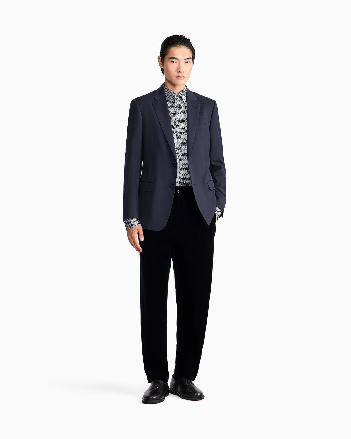 Regular fit cotton jersey shirt with geometric flock print