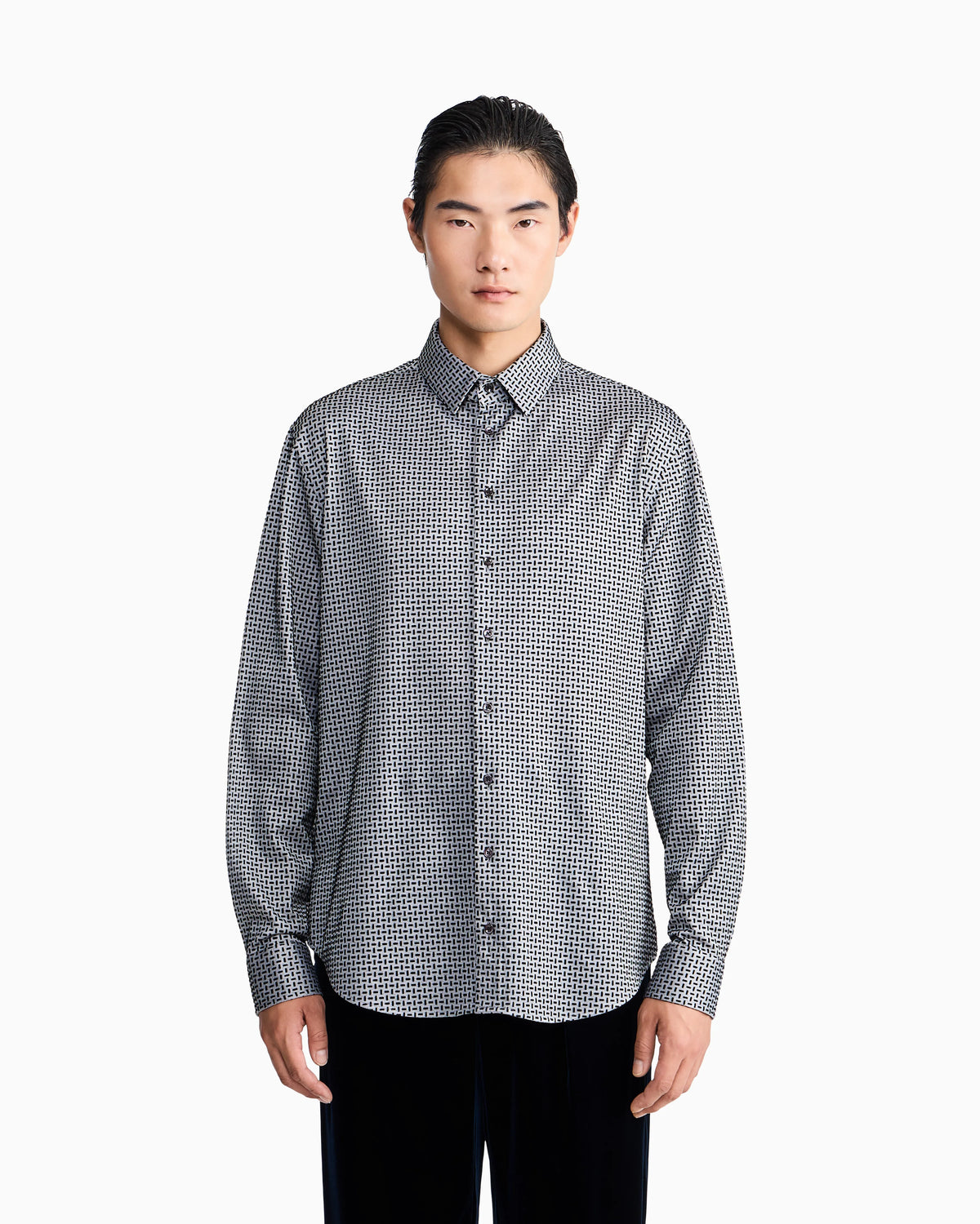 Regular fit cotton jersey shirt with geometric flock print