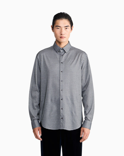 Regular fit cotton jersey shirt with geometric flock print