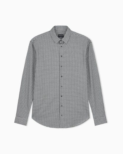 Regular fit cotton jersey shirt with geometric flock print
