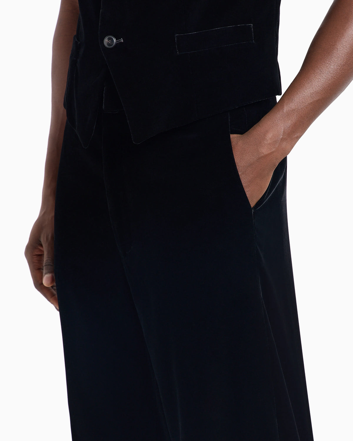 Velvet, flat-front trousers