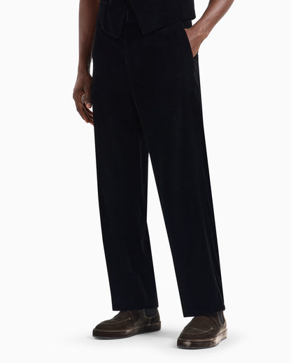 Velvet, flat-front trousers