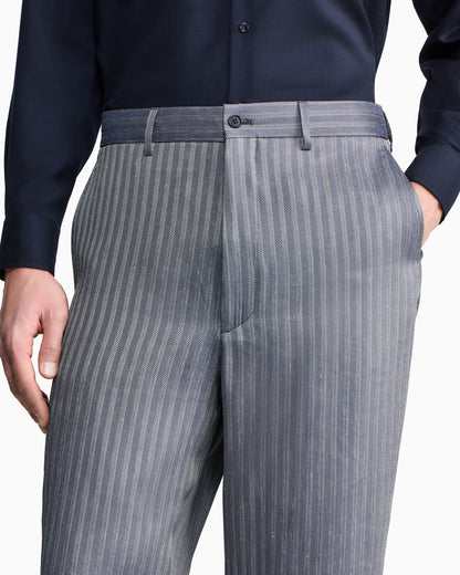 flat-front trousers in viscose, linen and silk
