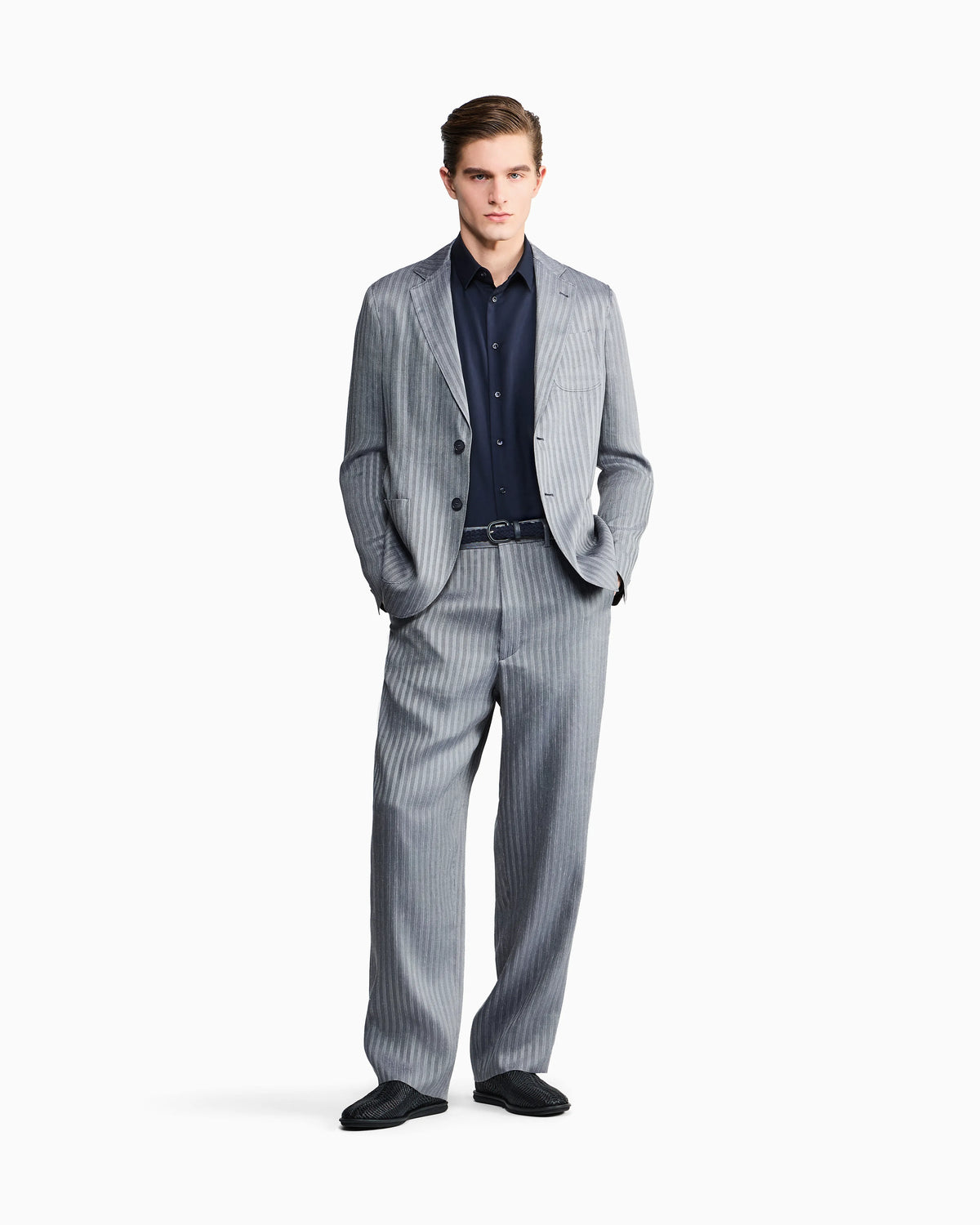 flat-front trousers in viscose, linen and silk