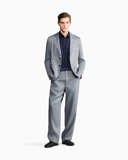 flat-front trousers in viscose, linen and silk