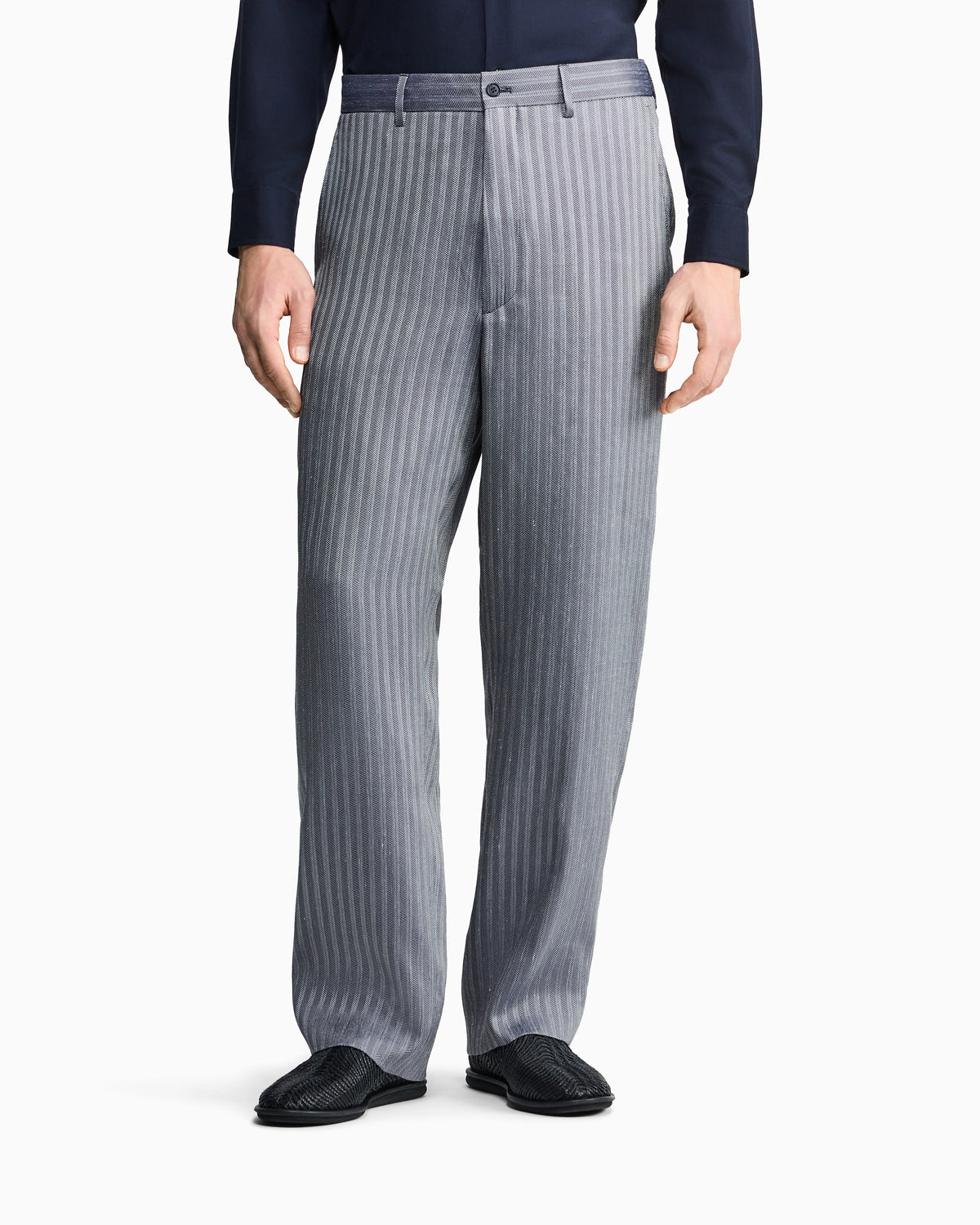 flat-front trousers in viscose, linen and silk