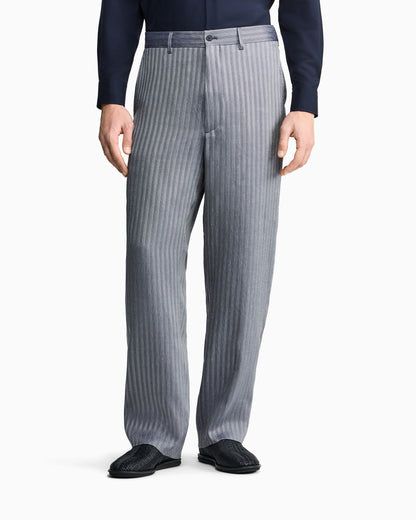flat-front trousers in viscose, linen and silk