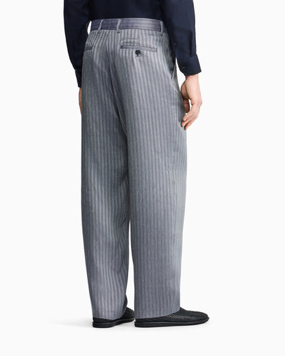 flat-front trousers in viscose, linen and silk