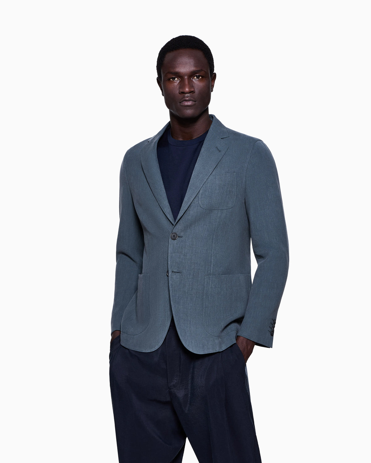 Upton Line single-breasted jacket in linen canvas