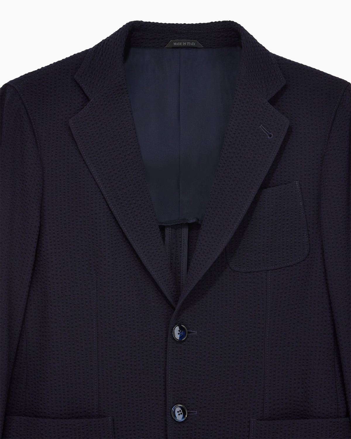 Upton line single-breasted jacket in virgin wool and cashmere seersucker