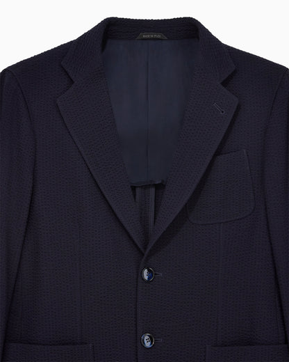 Upton line single-breasted jacket in virgin wool and cashmere seersucker