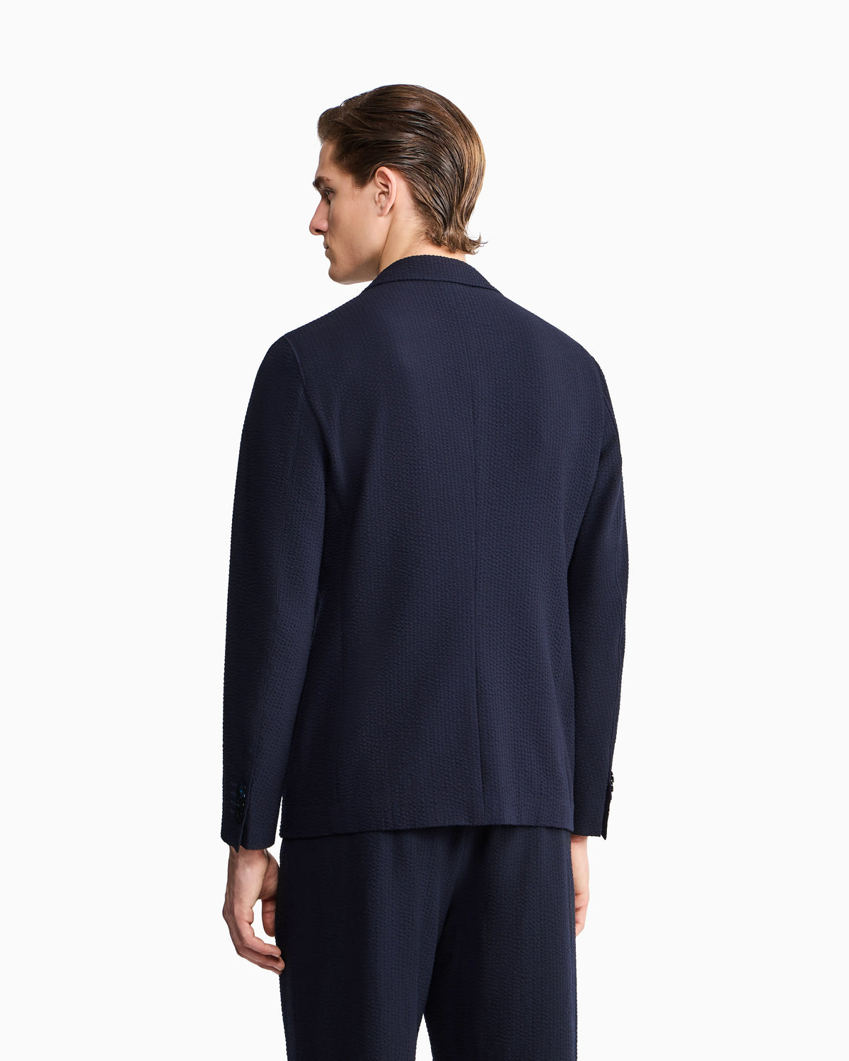 Upton line single-breasted jacket in virgin wool and cashmere seersucker