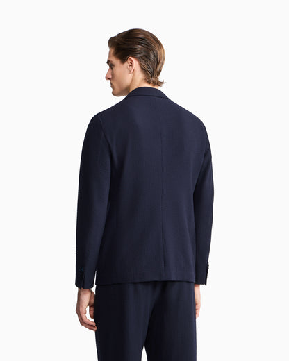 Upton line single-breasted jacket in virgin wool and cashmere seersucker