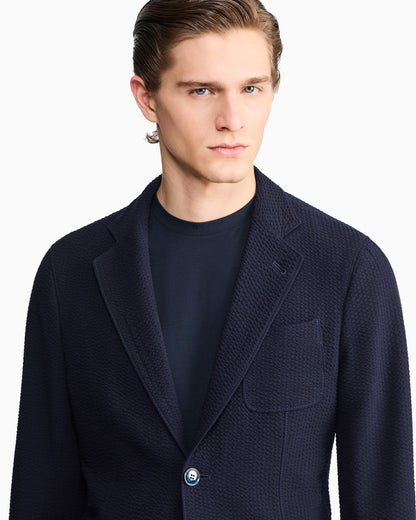 Upton line single-breasted jacket in virgin wool and cashmere seersucker